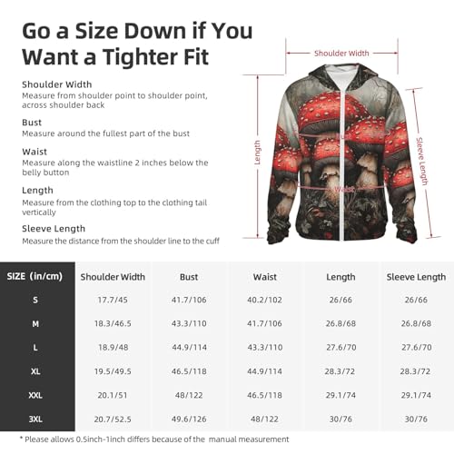 UPF 50+ Sun Protection Hoodie Long Sleeve Red Mushrooms Sun Shirt Rash Guard Fishing Shirts for Men2