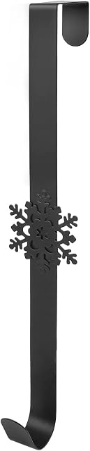Christmas Wreath Hanger Xmas Metal Wreath Hook Over The Door 15 Inches Large Wreath Holder with Snowflake for Front Door Outdoor Home Christmas Halloween Wedding Garland Wreath Decor (Black)