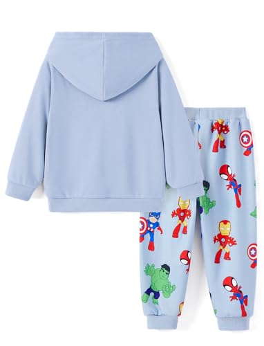 Disney Boys' Sweatsuit Set 2 Piece Hooded Top Sweatshirt Jogger Sets Avengers Fall Hoodie Lightweight Sweatpants Autumn Tracksuit Child Sweat Outfit Pullover Sweatshirt Suit Light Blue Size 5-6 Years - image 2