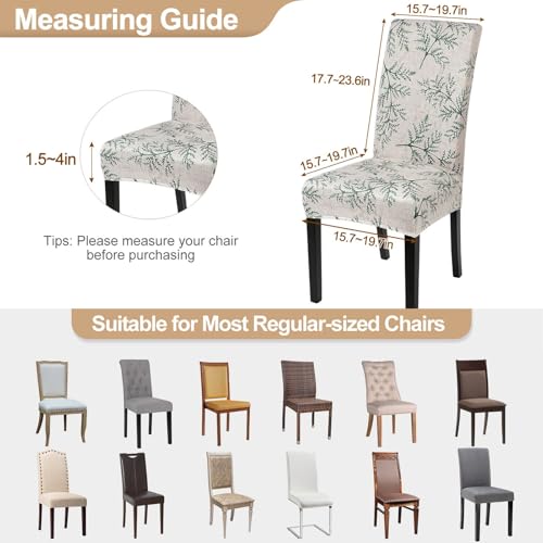 Image of SearchI Printed Dining Room Chair Covers Set of 4, Stretch Kitchen Chair Covers Washable Parsons Chair Slipcover Removable Dining Chair Protectors for Hotel,Ceremony(Fern Leaves)