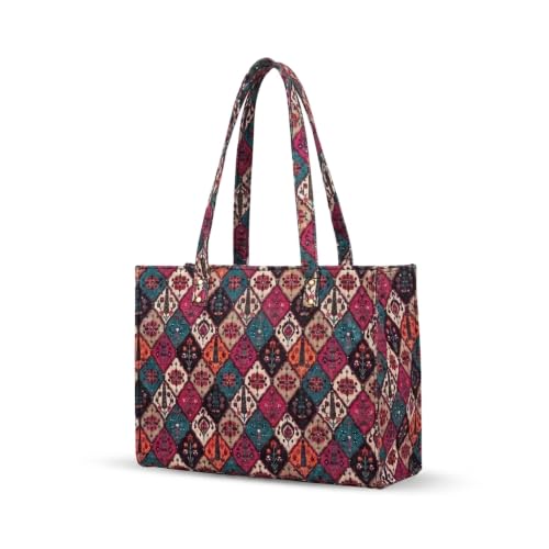 Image of Stylish Jute Tote Bag for Office & Laptop | Large Capacity Shoulder Handbag with Zip Pockets | Lightweight Waterproof Shopper Tote for Work, College, Shopping & Gift for Women