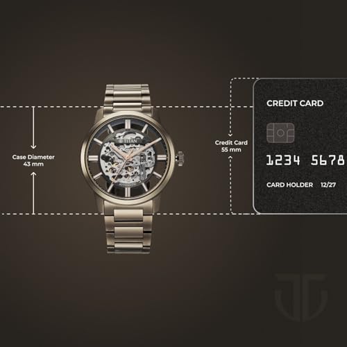 Image of Titan See-Through Skeletal Automatic Analog with Black Dial Copper Brown Stainless Steel Strap Watch for Men - 90220QM01
