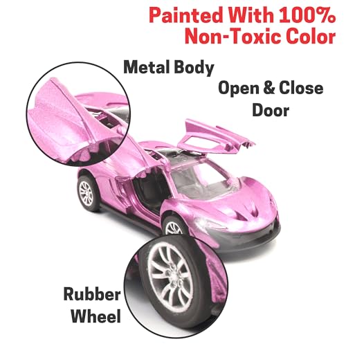 Image of ADITI TOYS Die Cast Car for Kids Alloy Metal Pull Back Car Toy Car Toy Vehicle with Openable Doors & LED Lights Car for Kids Collectible Toy Vehicle Gift for Kids Boys Girls BIS Approved (Pink)