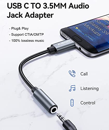 Oliveria USB C to 3.5mm Headphone Jack Adapter, Audio Adaptor Type C to Aux Audio Dongle Compatible with iPhone 15, Galaxy S23 S22 S21 S20 Ultra S20+ Note 20,Pixel 6/Pro, iPad Pro (11in/12.9) and More