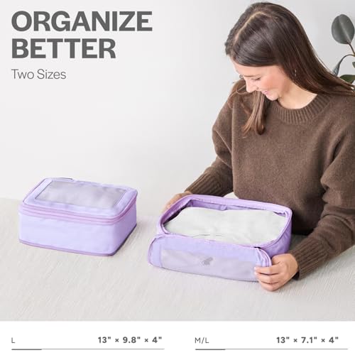 Image of Aerotrunk Compression Packing Cubes for Travel - Luggage Organizer Bags - Double Zipper Packing Cubes for Suitcases (2-Pack, Purple)