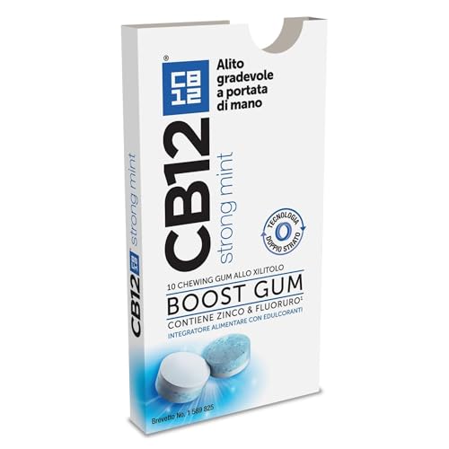 CB12 Boost, Gomme da Masticare Senza Zucchero con Xilitolo, Gusto Eucalipto, Effetto Sbiancante, Prevengono Alito Cattivo, Confezione da 10 Chewing Gum
