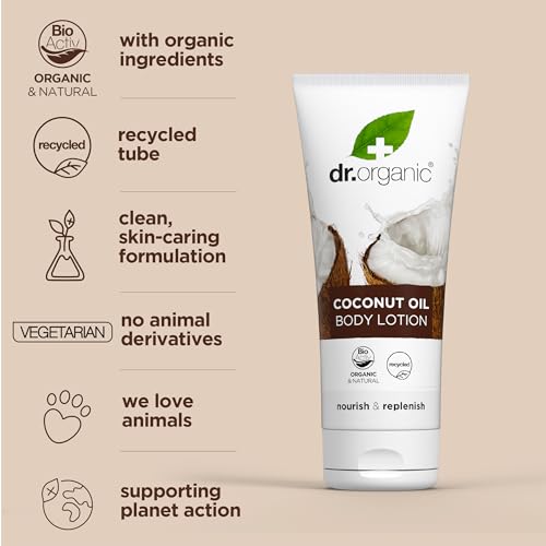 Dr Organic Coconut Oil Lotion, Moisturising, Dry Skin, Mens, Womens, Natural, Vegetarian, Cruelty-Free, Paraben & SLS-Free, Organic, 200ml, Packaging may vary - Image 4