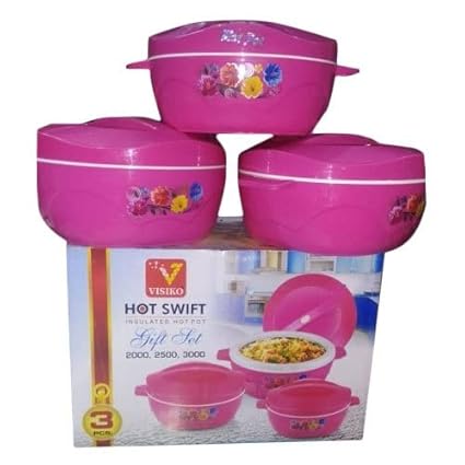 Printed Pink Visiko Insulated Casserole Set Insulated Food Server Casserole Plastic, (Pink)