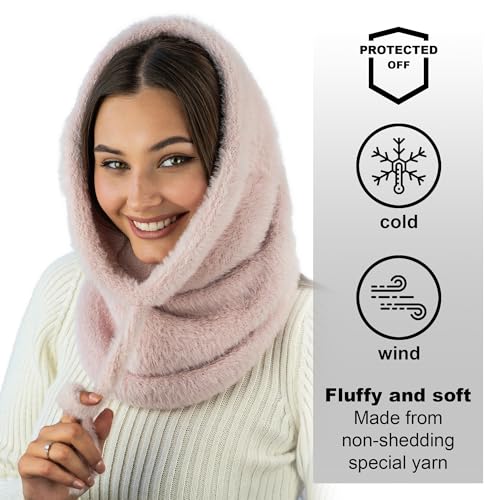 Balaclava Hood Scarf Women - Winter Hood Hat Scarf Combo - Snow Face Cover - Knitted Hooded Scarf2