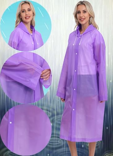 2-Pack Reusable Rain Ponchos for Adults, HOOMBOOM Raincoats Emergency for Women/Men with Drawstring and Sleeves4