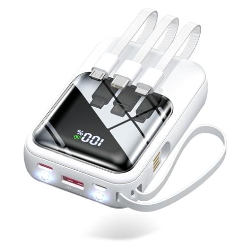 38% off - 【Amazon.co.jp限定】 モバイルバッテリー 小型 軽量 23600mAh大容量 22.5W/PD18W 4本ケーブル内蔵 203g 手のひらサイズ 持ち運び便利 急速充電 スマホ充電器 5台同時充電 3WAY蓄電Type-C入出力兼用 低電流対応 LEDランプ搭載 コンパクトで機内持ち込み可 旅行/出張/アウトドア/停電/防災緊急用 全機種対応(ホワイト)