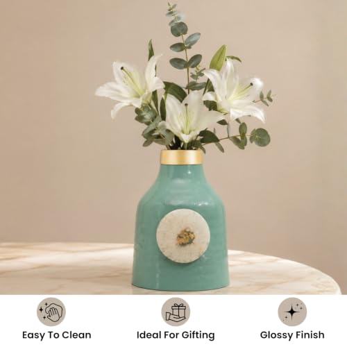 Image of Urban Born Metal vases for Flowers & Plants | Metal pots for Plants | Home Decor | Vases Decorative | Living Room | Living Room Vintage Decor (12 X 12 X 18 cm) Aqua