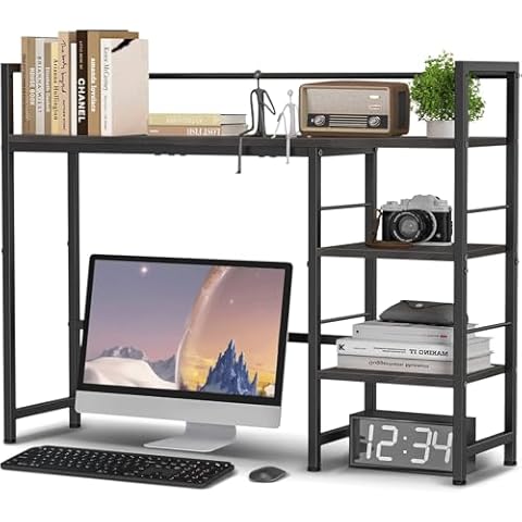 HavenlyYouth Desk Shelf, 38.5 Inch Desk Hutch for Computer Monitor, Computer Desktop Bookshelf Storage Rack Adjustable Desk Hutch Top Only, 3 Tier Desktop Organizer Shelf for Office Home Dorm, Black Cover
