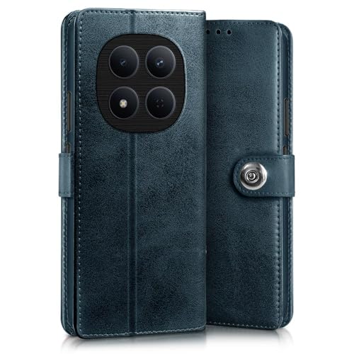 Image of WOW IMAGINE Shock Proof Flip Cover Back Case for Redmi Note 15 Pro 5G (Magnetic Button Flip Case | Wallet Pockets & Stand | Leather Finish | Oxford Blue)