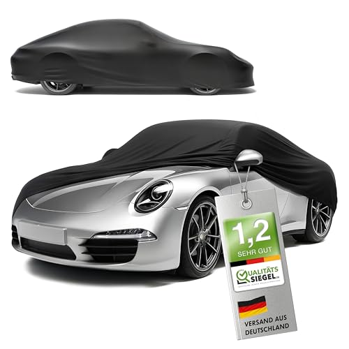 WALSER Premium Abdeckung Auto Indoor Stretch Plus Qualitätssieger Sehr Gut* Autoabdeckung Winter Autogarage Abdeckung Autoplane Winter Autogarage Auto Abdeckplane Größe 2 schwarz