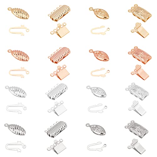 UNICRAFTALE 32 Sets Multi-Strand Clasps 4 Styles Box Clasps 4 Colors Stainless Steel Chain Slide Clasp Lock Necklace Connector for DIY Jewelry Making Extenders Slide Lock Clasp