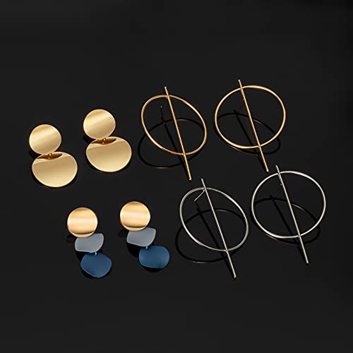 Chanbo 8 Pairs Women's Statement Earrings Korean Acrylic Drop Earrings For Women Geometric Round Gold Earrings Female Jewelry #TOP2