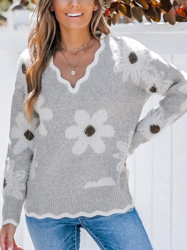 CUPSHE Womens Sweaters Long Sleeve Fall Sweater Trendy 2025 Floral V Neck Jumper Tops3