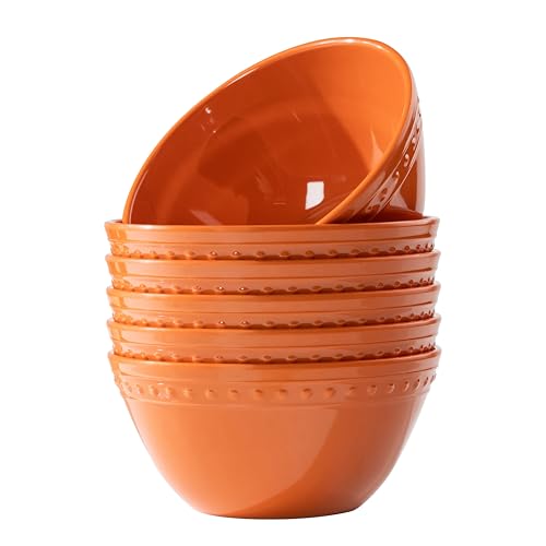 Melamine Plastic Beaded 6 inch Cereal Bowls, Fall, 6pcs 24oz Unbreakable Durable, Dishwasher Safe, BPA Free, All purpose Soup, Salad Bowls, Everyday Meals