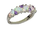 sterling silver Opal & Amethyst rings women 925 Silver Natural Opal & Amethyst Ring size L ring for October Engagement