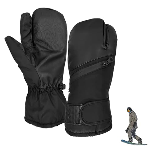 1 par de guantes de esquí, guantes de esquí a prueba de agua, espesas en espesor de las guantes de snowboard con cremallera diagonal, guantes de nieve con pantalla táctil táctil para mujeres y hombre