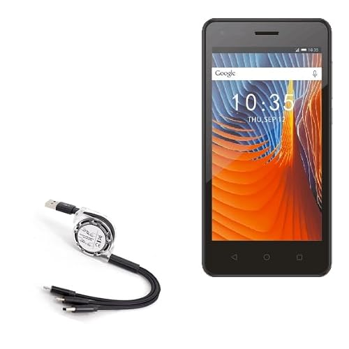 BoxWave Cable Compatible with Ark Benefit S452 - AllCharge miniSync, Retractable, Portable USB Cable - Jet Black