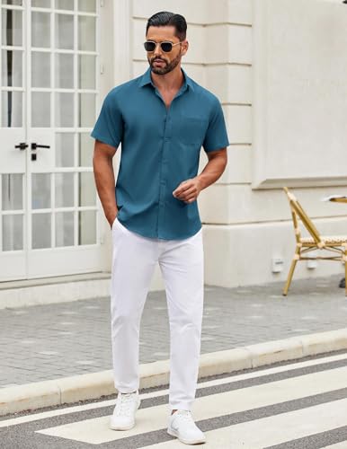 Image of COOFANDY Mens Short Sleeve Casual Button Down Shirts Summer Untucked Dress Shirts with Pocket