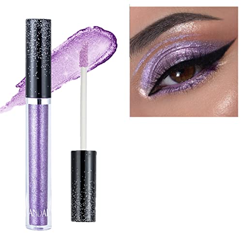 Purple Liquid Glitter Eyeshadow Stick, Metallic Shimmer High Pigmented Eye Shadow, Shiny Glitter Eyeshadow Tube Long-Lasting Waterproof Quick Drying Sparkling Eyeshadow Stick, Creates Smokey Eye Makeup & Multi-Dimensional Eye Looks (Purple) #TOP4