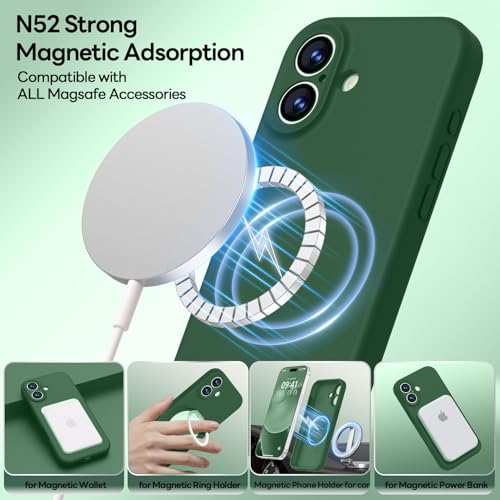 Image of LOVE 3000 Designed for iPhone 17 Case, Premium Silicone [Compatible with Magsafe][Soft Anti-Scratch Microfiber Lining] Shockproof Protective Phone Case for Men Women 6.3 inch, Green