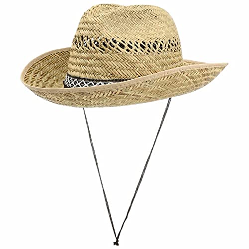 Lipodo Texas Straw Hat with Chin Strap Women/Men Nature 7-7 1/8