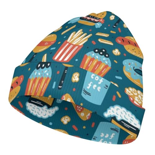 Fast Food Hamburger Kids Beanie Hat for for Girls Boys Children Cap Winter Knitted Chemo Cancer Headwear Accessories Gifts Decoration Black