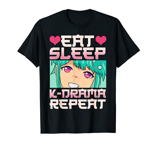 Cute & Funny Eat Sleep K-Drama Repeat Korean Anime Maglietta