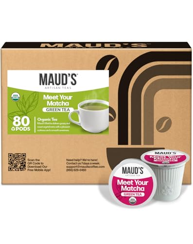 Image of Maud's Organic Matcha Green Tea Pods, 80ct | Gourmet Blended Green Tea Leaves in Single Serve Tea Pods - Compatible with Keurig Coffee Makers
