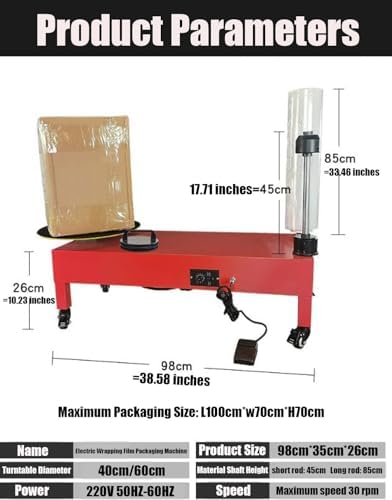 Electric Double Shaft Stretch Film Wrapping Machine, Adjustable Turntable Speed, 30 RPM, Efficient Packaging Baler, Heavy-Duty Wrap Dispenser, Ideal for Industrial Use, 60cm Width