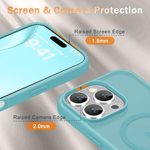 Image of YENAPOON for iPhone 16 Pro Case, Matte Magnetic Phone Cover [with 1 Screen Protector] [Support for MagSafe] [Shockproof Military Grade Protection] Translucent Frosted Back, Light Blue