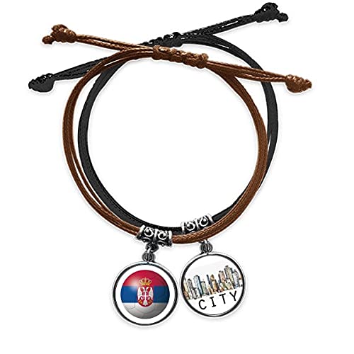 Bracelet cuir Serbie fait main avec drapeau national et cordon tressé noir
