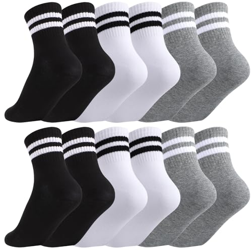 Jspupifip 6 Pairs Kids Athletic Socks, Boys Girls Cotton Socks 6-12 Years, Crew Sports Sock for School Daily Wears