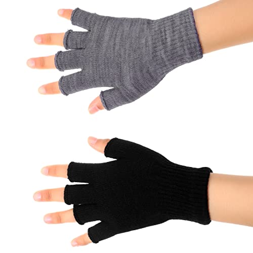 Image of SATINIOR 4 Pairs Winter Half Finger Gloves Knitted Fingerless Mittens Warm Stretchy Gloves for Men and Women