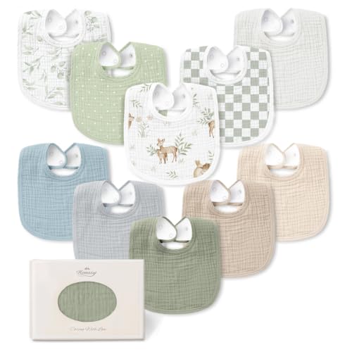 Image of Konssy 10-Pack Muslin Baby Bibs for Drooling and Teething