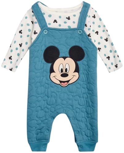 Image of Disney Baby Boys' Mickey Mouse Overall Set - 2 Piece Romper with Long Sleeve Shirt for Newborn (0-9M)
