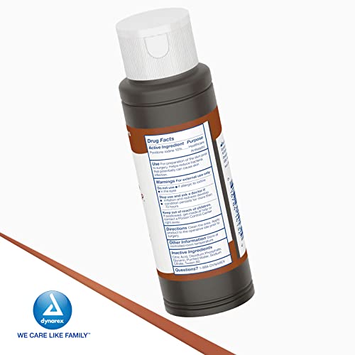 Dynarex Povidone-Iodine Prep Solution, Antiseptic Solution for Skin and Mucosa, Ideal for Surgical Site Preparation, Contains Povidone Iodine 10%, 4 fl. oz., 1 Bottle