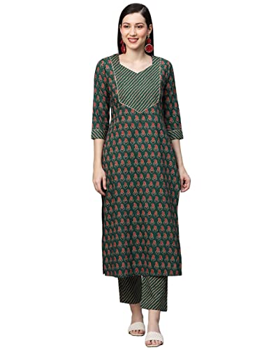 Image of ANNI DESIGNER Women's Cotton Blend Printed Straight Kurta With Pant