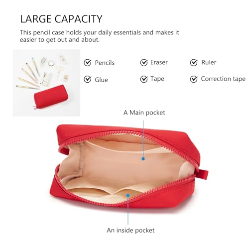 Image of Pencil Case Durable Oxford Pencil Pouch for Pens School Supplies (Red,Oxford)