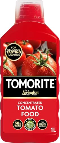 Levington Tomorite Concentrated Tomato Food 1L | Enriched with Seaweed Extract for 50% More Tomatoes | Professional Liquid Plant Food for Peppers Potatoes & Aubergines | NPK 4-3-8 | 1 Litre Bottle