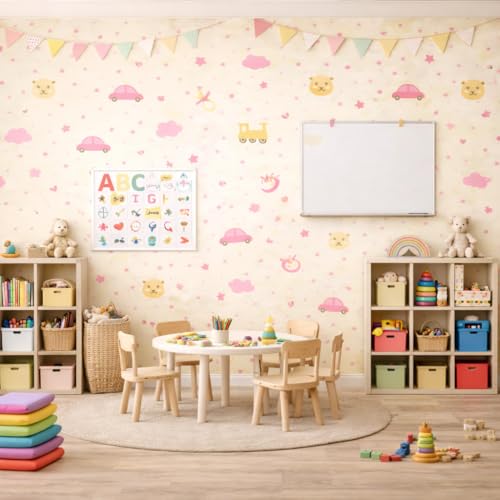 Image of Pink Baby Cartoon Theme Peel & Stick Wallpaper | Self Adhesive Nursery Wall Decor | Cute Kids Room Wallpaper 16 x 144 Inch