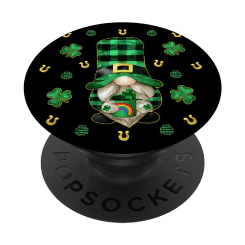 Buffalo Plaid GNOME St. Patricks Day Design with Shamrock PopSockets PopGrip Adhesivo