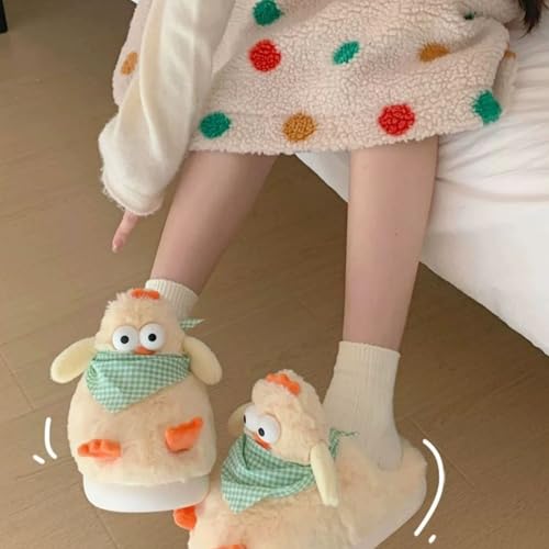 Cartoon animal chicken slippers, home plush warm and non slip cotton slippers for men and women4