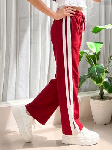 Image of Li'l Tomatoes Girls Cotton Track Pants | Soft & Comfortable Casual Summer Lower for Girls | Elastic Waist with Drawstring Everyday Wear | Side Stripe Straight Fit Trackpant | 9-16 Years |