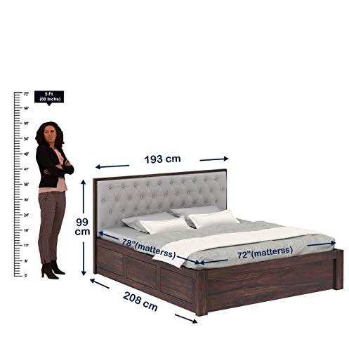 Image of Ganpati Arts Sheesham Wood Decan King Size Bed with Box Storage for Bedroom Wooden Double Bed Palang for Home (Walnut Finish)