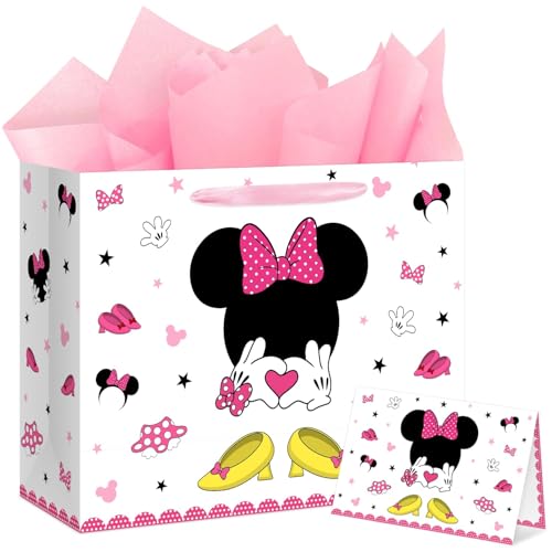Reyoust 13” Large Princess Themed Gift Bags With Handles and Pink Wrapping Paper Greeting Card Crown Dress Design Gift Bag for Girls Birthday Party Baby shower Decor 1Pcs 13" L x 10.2" H x 4.9" W